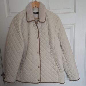 Ralph Lauren Cream Snap Front Quilted Barn Jacket. Size 1x.